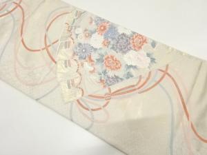 アンティーク　桧扇に牡丹・菊・秋草模様織り出し袋帯（材料）